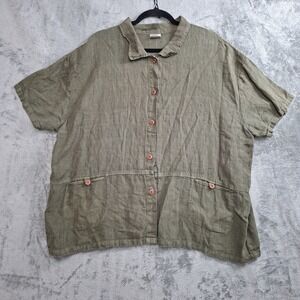 Vintage Linen Blouse Button-up Top Marc Ware Lagenlook Made in USA Breatheable